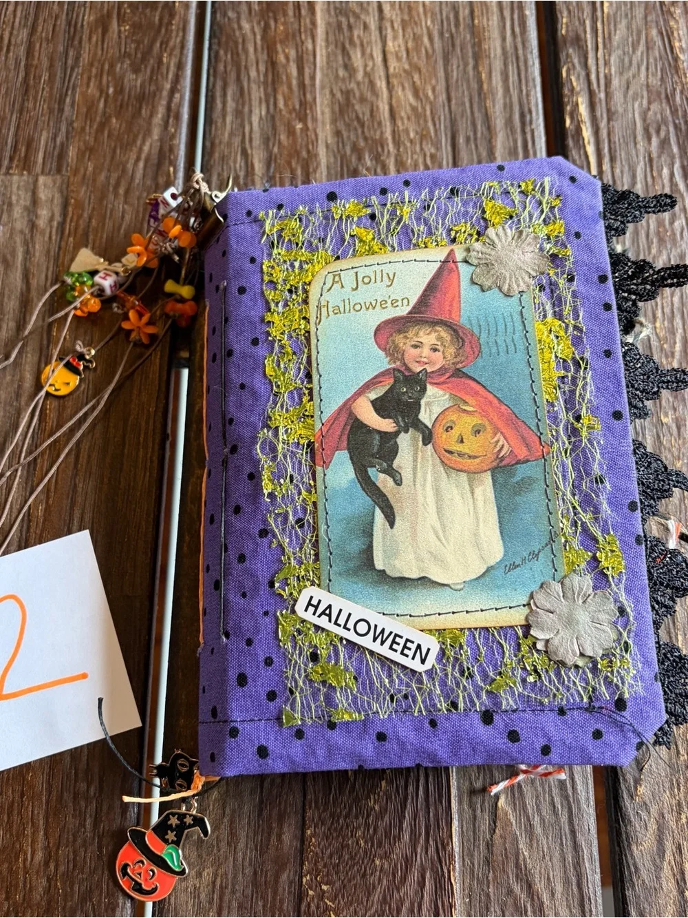 Halloween Junk Journal Small Handmade Decorated 3 Sig Witch Pumpkin Black Cat